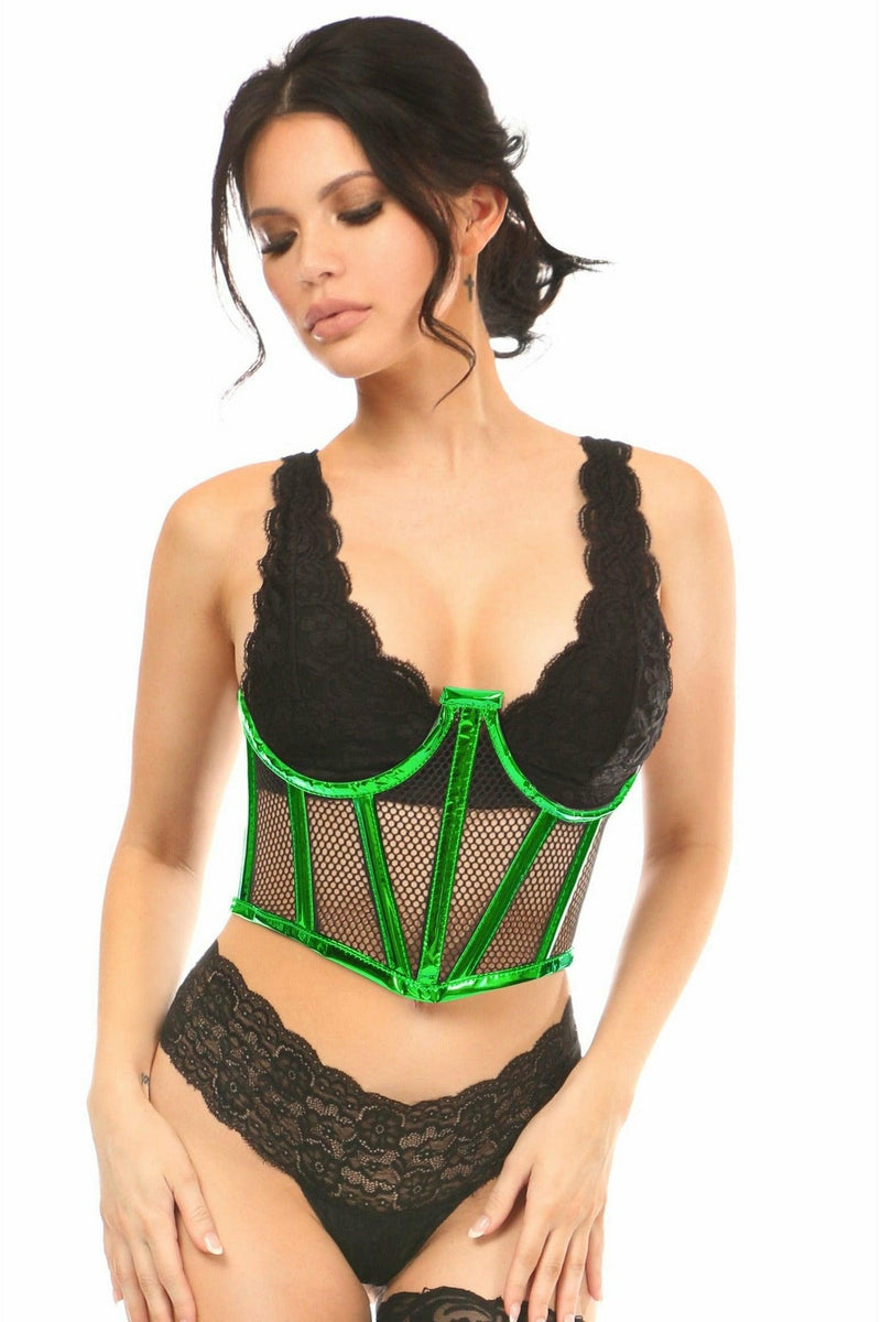 Lavish Green Holo & Fishnet Underwire Waist Cincher Corset-Daisy Corsets