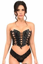 Lavish Black Faux Leather w/Black Lacing Lace-Up Bustier-Daisy Corsets