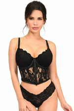 Lavish Black Sheer Lace Underwire Waist Cincher Corset-Daisy Corsets