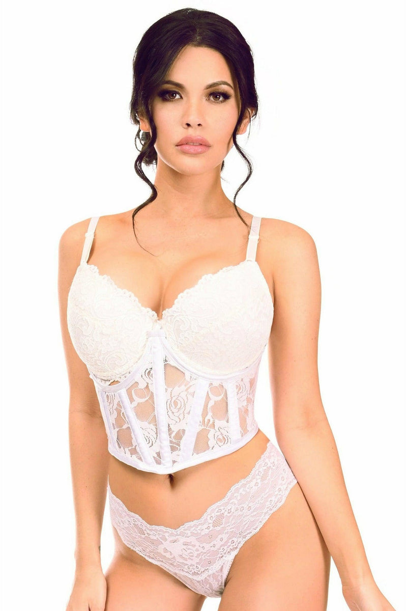 Lavish White Sheer Lace Underwire Waist Cincher Corset-Daisy Corsets