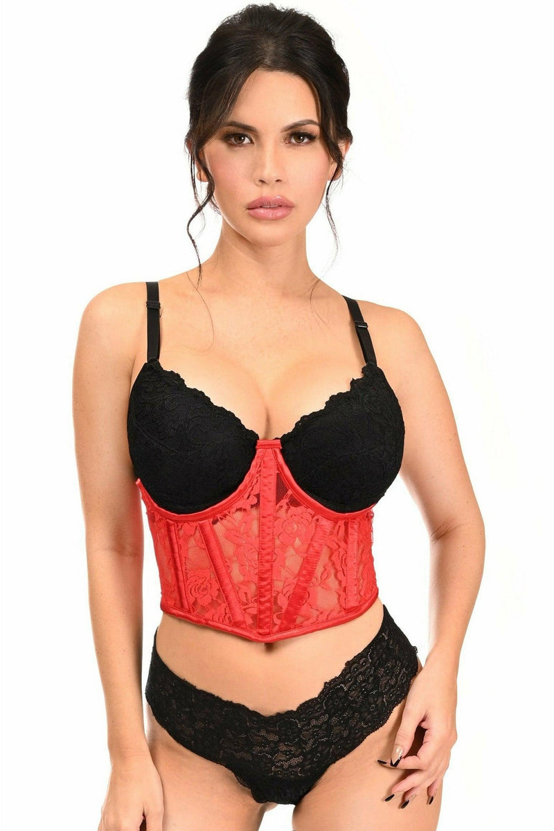 Lavish Red Sheer Lace Underwire Waist Cincher Corset-Daisy Corsets