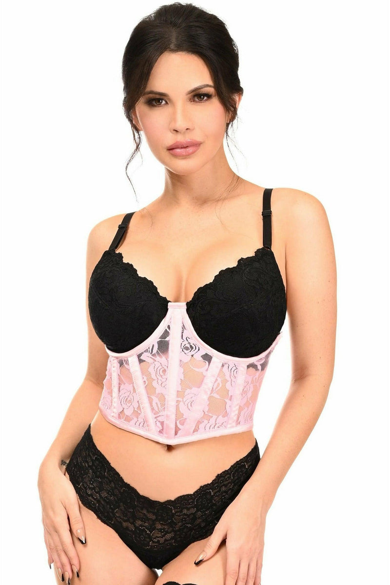 Lavish Lt Pink Sheer Lace Underwire Waist Cincher Corset-Daisy Corsets