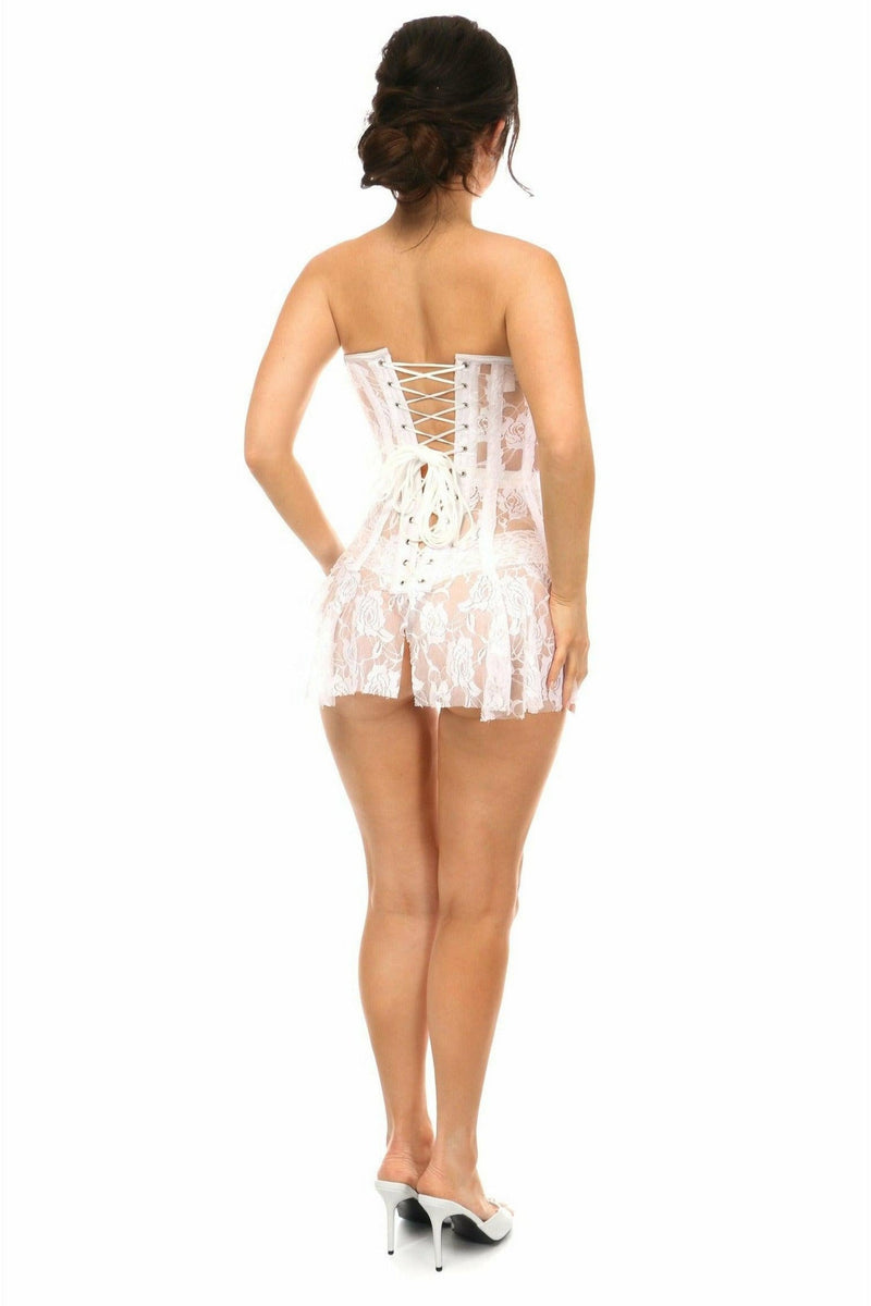 Lavish White Sheer Lace Corset Dress-Daisy Corsets