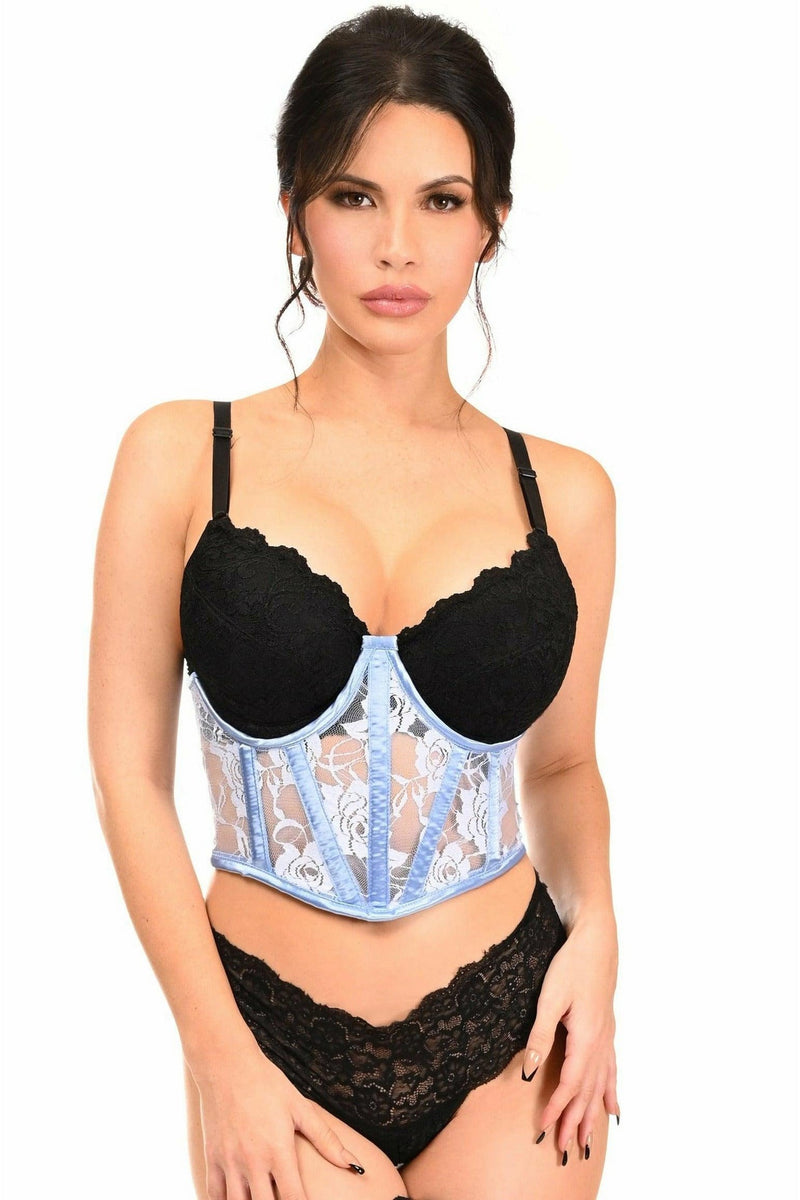 Lavish Lt Blue Sheer Lace Underwire Waist Cincher Corset-Daisy Corsets