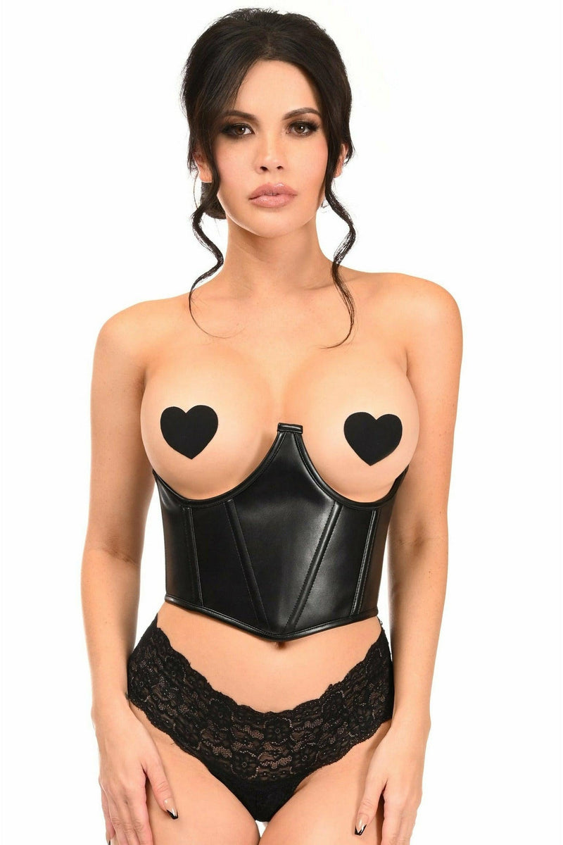 Lavish Black Faux Leather Underwire Cincher Corset-Daisy Corsets