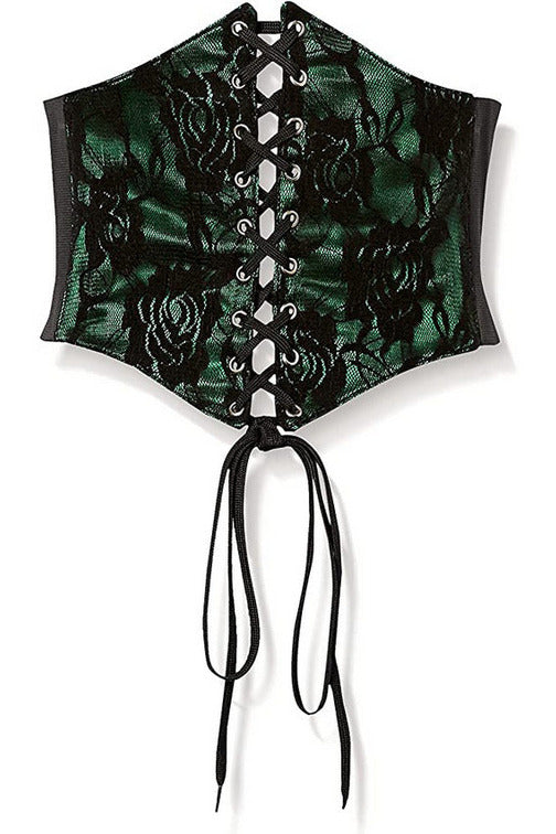 Lavish Green w/Black Lace Overlay Corset Belt Cincher-Daisy Corsets