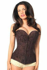 Lavish Dark Brown Lace Overbust Corset w/Zipper-Daisy Corsets