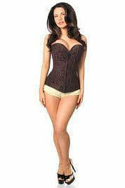 Lavish Dark Brown Lace Overbust Corset w/Zipper-Daisy Corsets