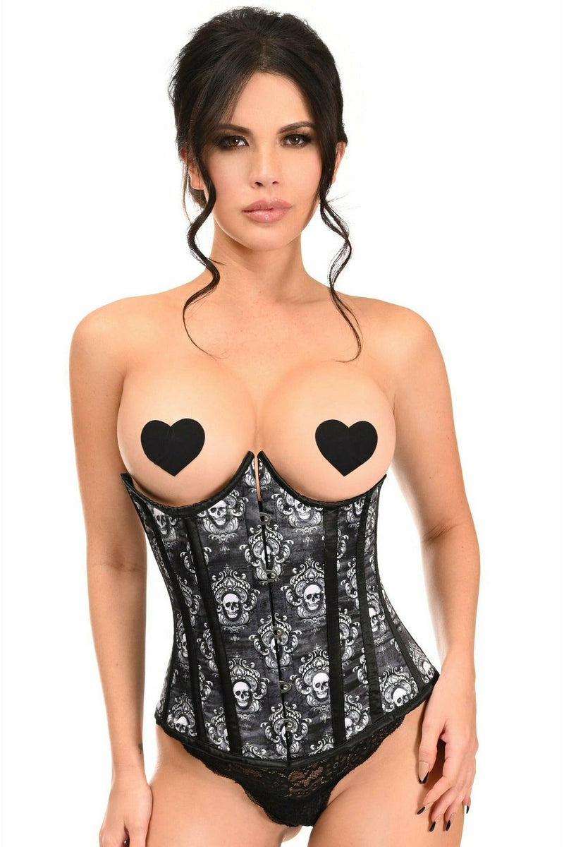 Lavish Black Skull Print Underwire Open Cup Underbust Corset-Daisy Corsets