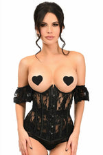 Lavish Sheer Black Lace Underbust Underwire Corset w/Ruffle Sleeve-Daisy Corsets