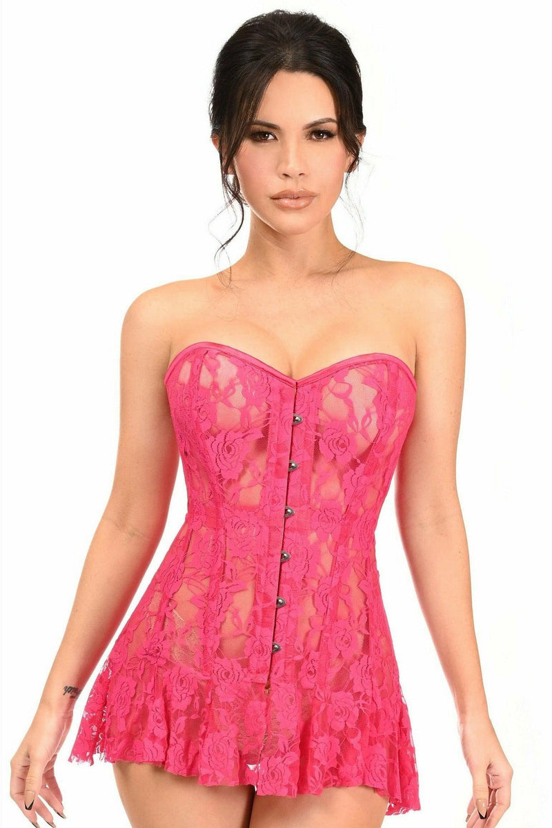 Lavish Fuchsia Sheer Lace Corset Dress-Daisy Corsets