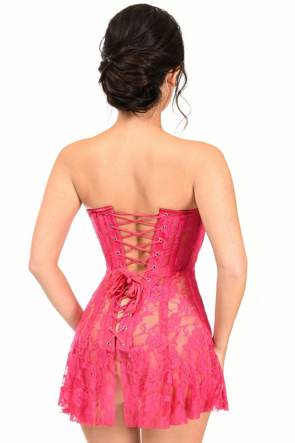 Lavish Fuchsia Sheer Lace Corset Dress-Daisy Corsets