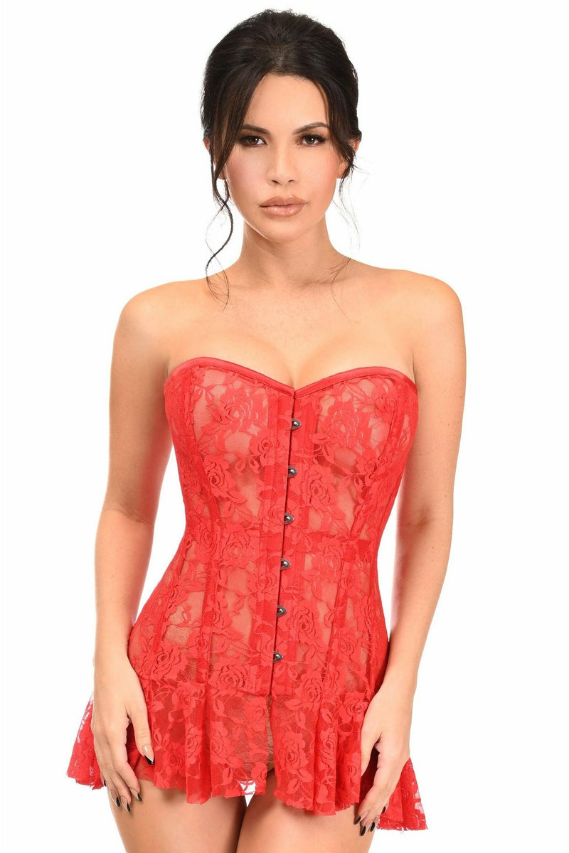 Lavish Red Sheer Lace Corset Dress-Daisy Corsets