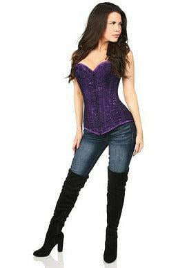 Lavish Dark Purple Lace Overbust Corset w/Zipper-Daisy Corsets