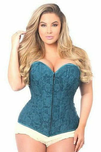 Lavish Dark Teal Lace Overbust Corset w/Zipper-Daisy Corsets