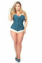 Lavish Dark Teal Lace Overbust Corset w/Zipper-Daisy Corsets