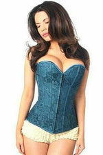 Lavish Dark Teal Lace Overbust Corset w/Zipper-Daisy Corsets