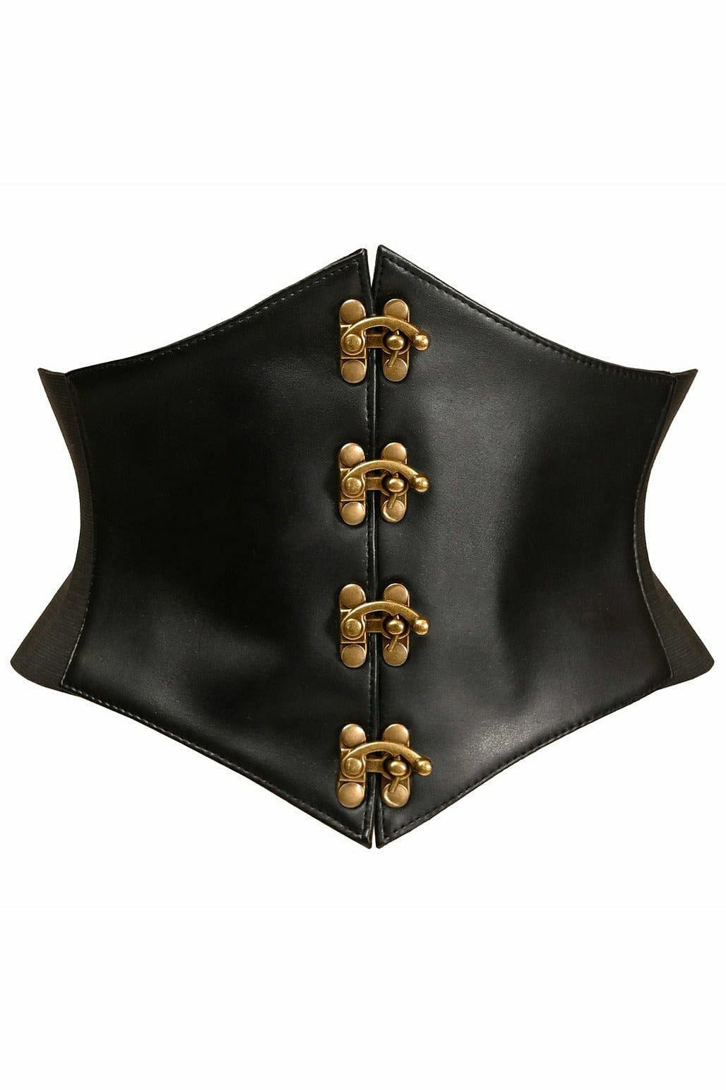 Lavish Black Faux Leather Corset Belt Cincher w/Clasps-Daisy Corsets