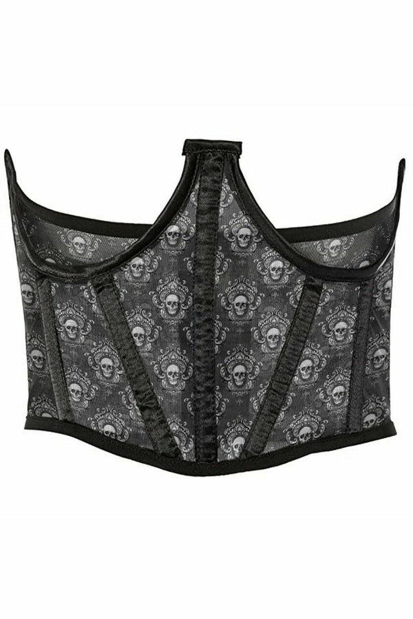 Lavish Black & White Skull Mesh Open Cup Waist Cincher-Daisy Corsets