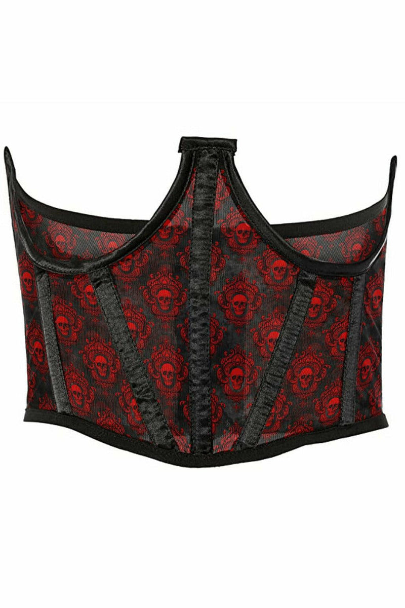 Lavish Black & Red Skull Mesh Open Cup Waist Cincher-Daisy Corsets