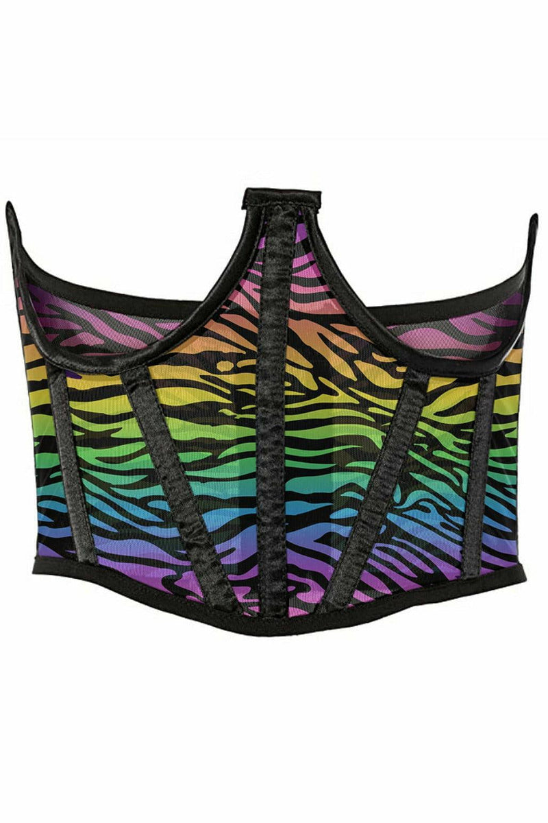 Lavish Rainbow Animal Print Mesh Open Cup Waist Cincher-Daisy Corsets