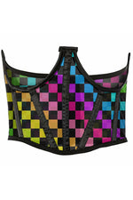 Lavish Rainbow Checkers Print Mesh Open Cup Waist Cincher-Daisy Corsets