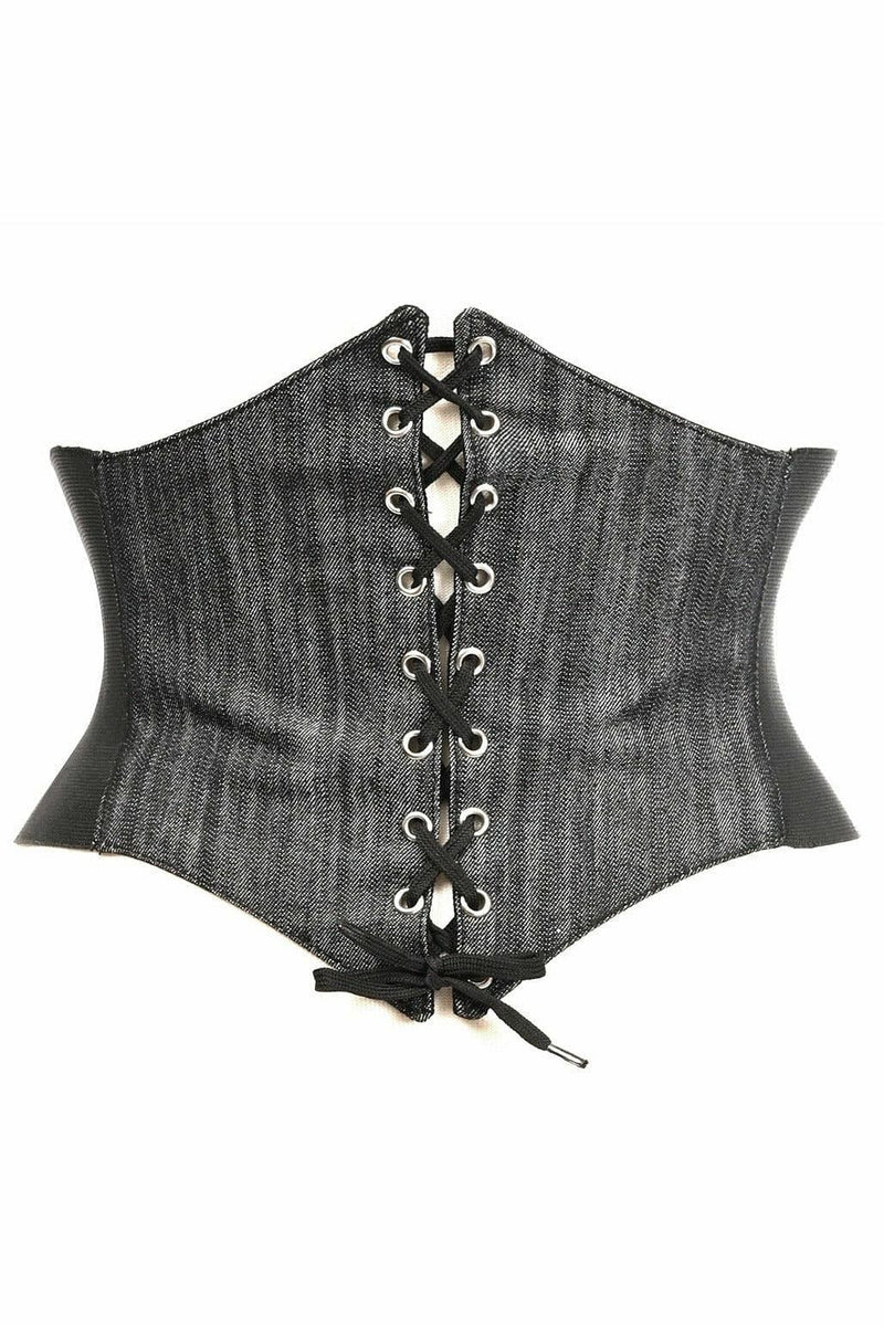 Lavish Black Denim Corset Belt Cincher-Daisy Corsets