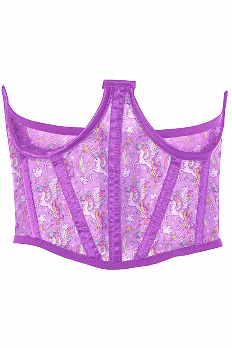 Lavish Unicorn Print Mesh Open Cup Waist Cincher-Daisy Corsets