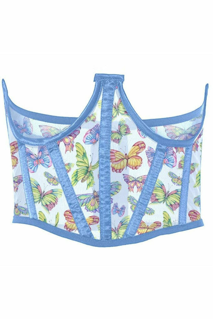 Lavish Butterfly Print Mesh Open Cup Waist Cincher-Daisy Corsets