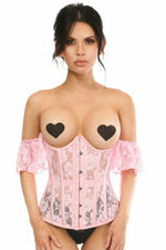 Lavish Sheer Lt Pink Lace Underbust Underwire Corset w/Ruffle Sleeve-Daisy Corsets