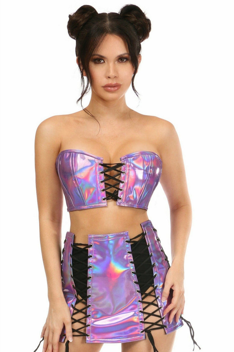 Lavish 2 PC Lavender Holo Bustier & Skirt Set-Daisy Corsets