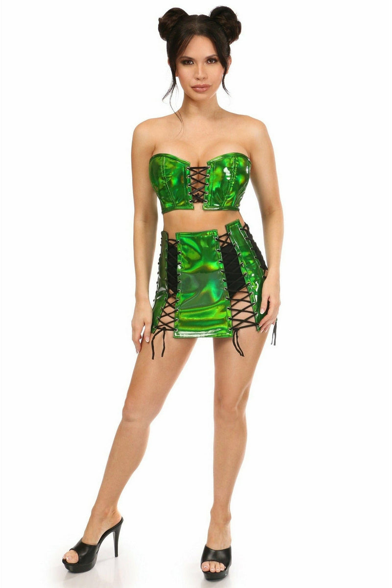 Lavish 2 PC Green Holo Bustier & Skirt Set-Daisy Corsets