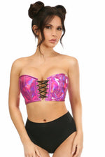 Lavish Fuchsia Holo Lace-Up Bustier Top-Daisy Corsets