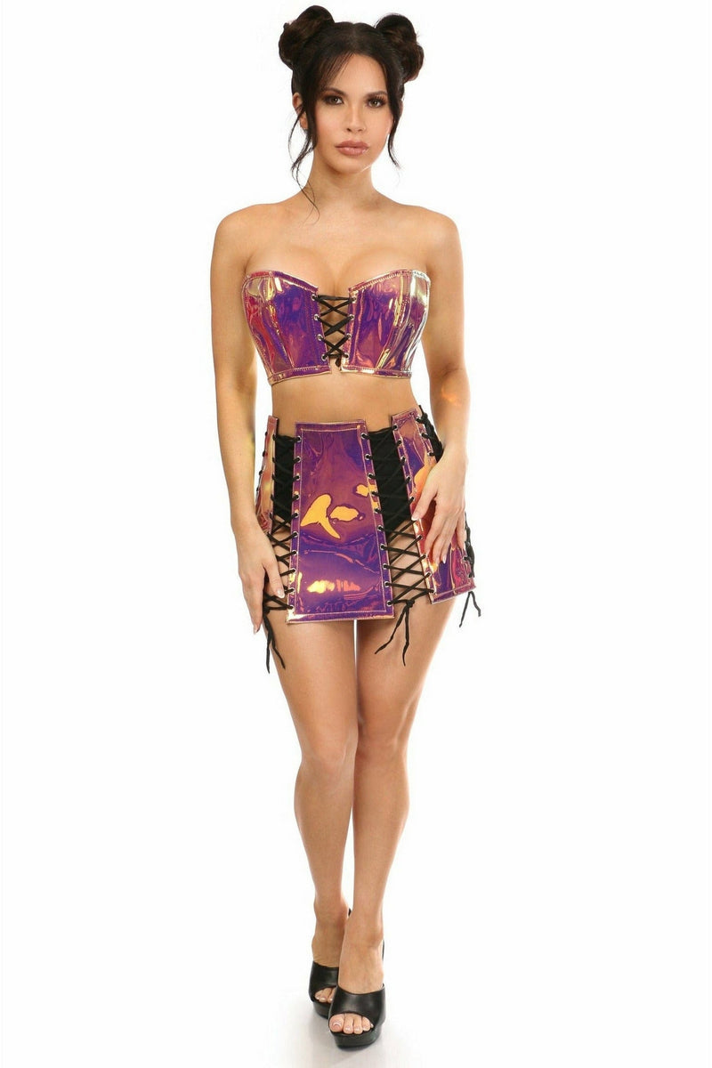 Lavish 2 PC Rainbow Gold Holo Bustier & Skirt Set-Daisy Corsets