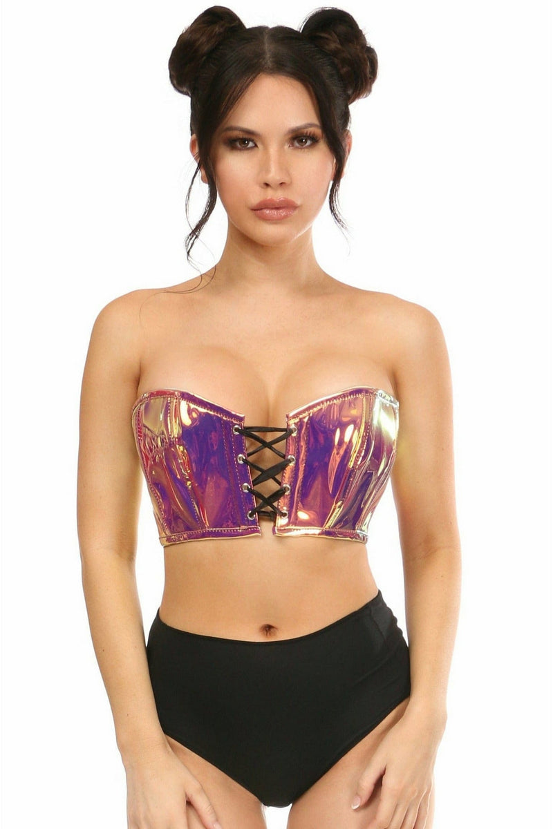 Lavish Rainbow Gold Holo Lace-Up Bustier Top-Daisy Corsets