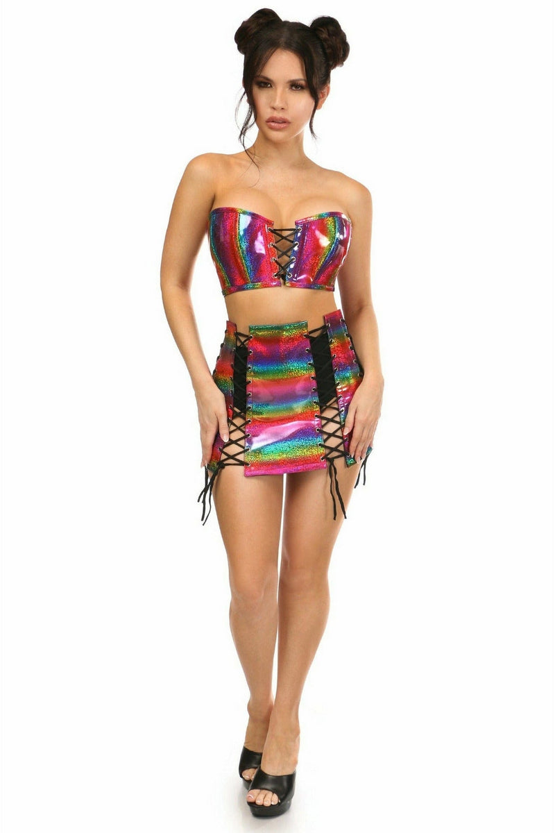 Lavish 2 PC Rainbow Glitter Bustier & Skirt Set-Daisy Corsets