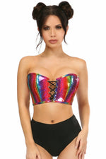 Lavish Rainbow Glitter PVC Lace-Up Bustier Top-Daisy Corsets