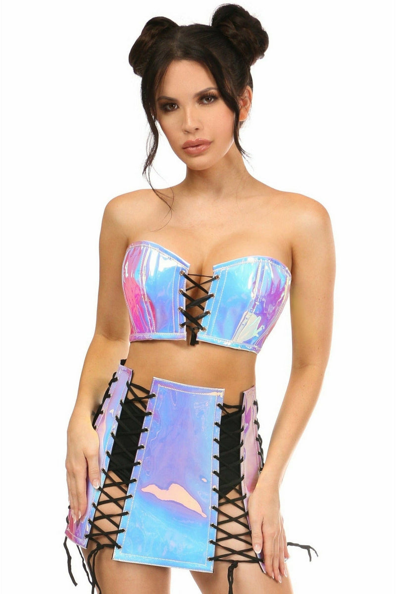 Lavish 2 PC Blue/Purple Holo Bustier & Skirt Set-Daisy Corsets