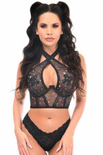 Lavish Celestial Print Mesh Underwire Cincher w/Built In Halter Top-Daisy Corsets