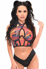 Lavish Orange Tie-Dye Mesh Underwire Cincher w/Built In Halter Top-Daisy Corsets