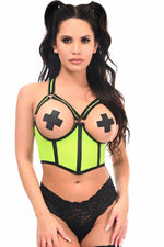 Lavish Neon Green Underwire Open Cup Mesh Cincher w/Criss Cross Back-Daisy Corsets