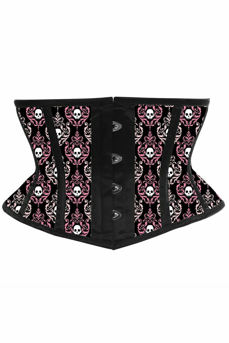 Lavish Pink & White Skull Satin Mini Cincher-Daisy Corsets