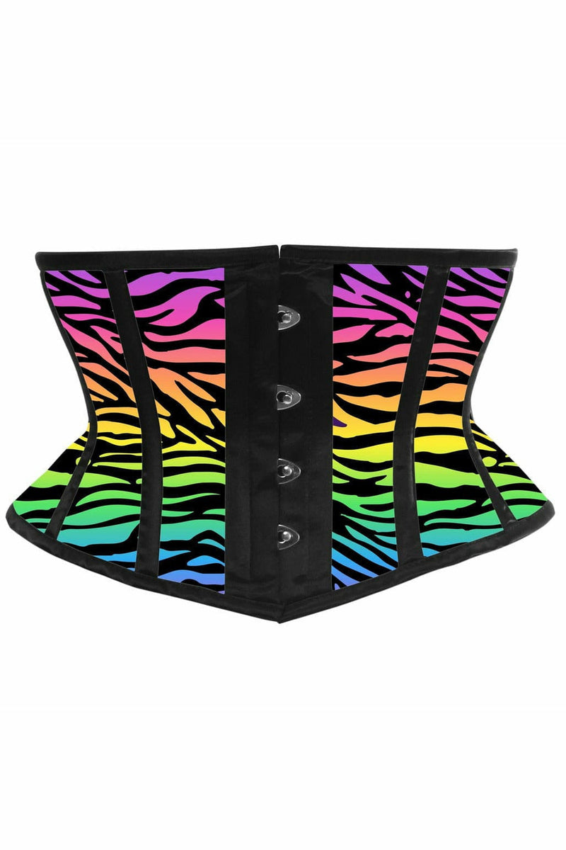 Lavish Rainbow Animal Print Satin Mini Cincher Corset-Daisy Corsets