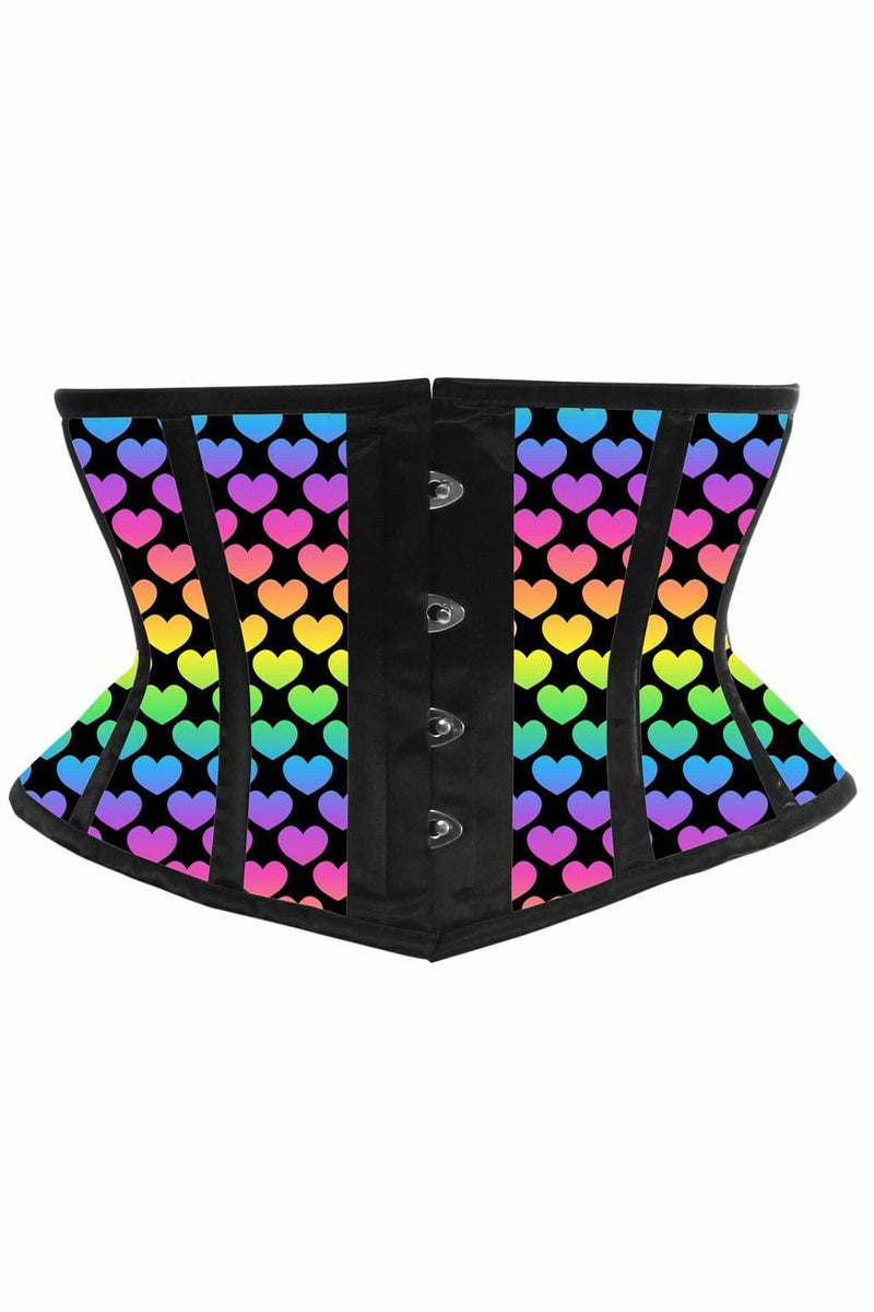 Lavish Rainbow Hearts Print Satin Mini Cincher Corset-Daisy Corsets