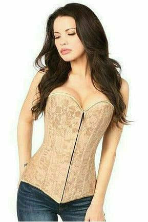 Lavish Dark Beige Lace Overbust Corset w/Zipper-Daisy Corsets