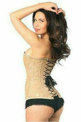 Lavish Dark Beige Lace Overbust Corset w/Zipper-Daisy Corsets