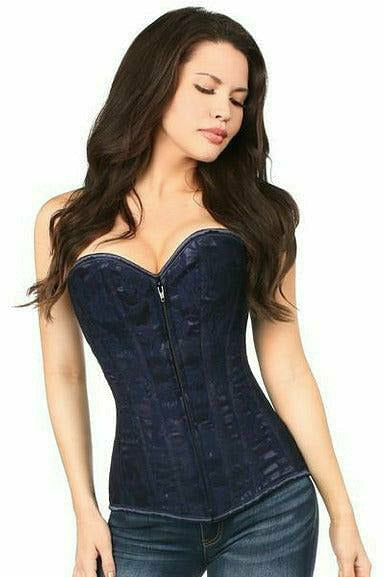 Lavish Navy Blue Lace Overbust Corset w/Zipper-Daisy Corsets