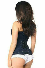 Lavish Navy Blue Lace Overbust Corset w/Zipper-Daisy Corsets