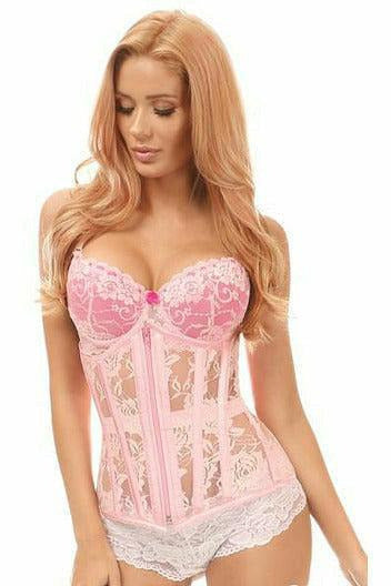 Lavish Lt Pink Sheer Lace Under Bust Corset-Daisy Corsets