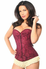 Lavish Wine Lace Overbust Corset w/Zipper-Daisy Corsets